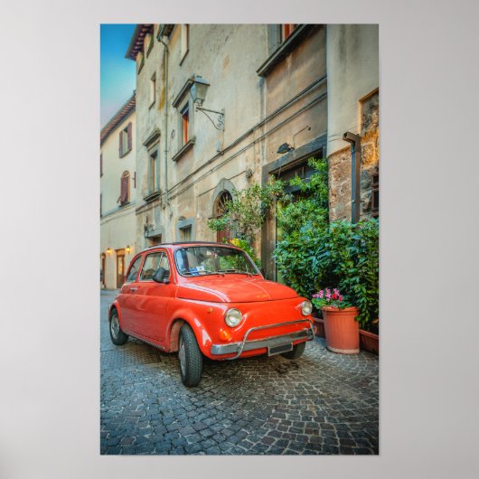 Poster Fiat 500, rouge, voiture italienne classique en It (Devant)