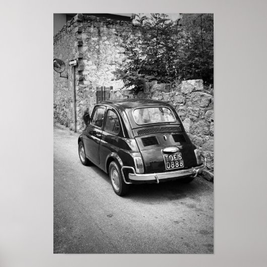Poster FIAT 500 voiture en noir et blanc (Devant)