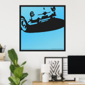 Poster Fiat 600 - bleu clair sur noir (Bureau à domicile)