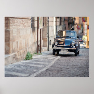 Poster Fiat noir 500, Cinquecento, en Italie