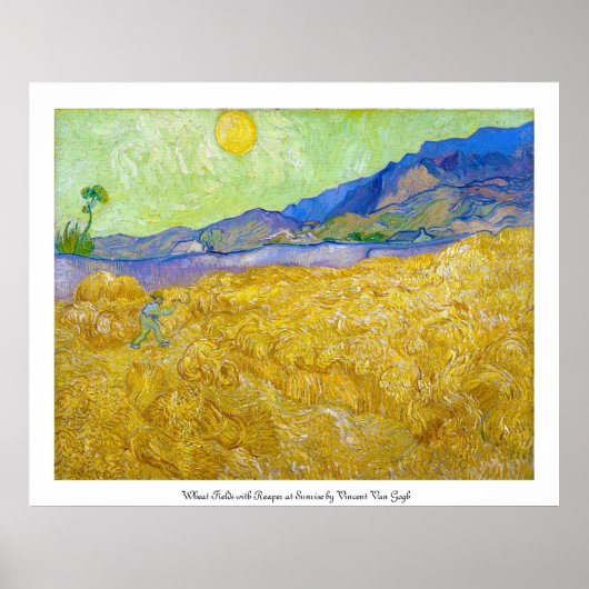 Poster Fibres de blé avec faucheuse à Sunrise Van Gogh (Devant)