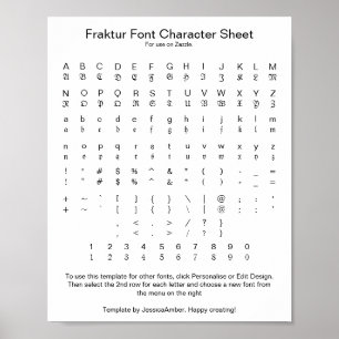 Poster Fiche de caractères de la police Fraktur pour Zazz