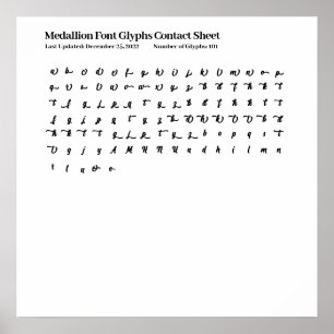 Poster Fiche de contact des glyphes de police de médaillo