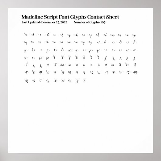 Poster Fiche de contact des glyphes de police de script d (Devant)