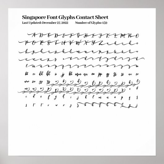 Poster Fiche de contact des glyphes de police de Singapou (Devant)