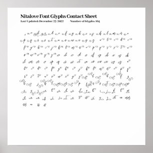 Poster Fiche de contact Nitalove Font Glyphes