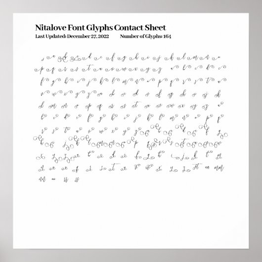 Poster Fiche de contact Nitalove Font Glyphes (Devant)