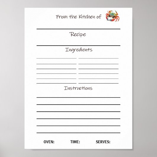 Poster Fiche de recettes de téléchargement instantané ou (Devant)