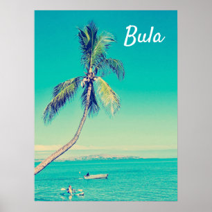 Poster Fidji tropical bula palmiers retro voyage imprimer