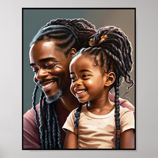 Poster Fier Père noir et fille souriant (Devant)