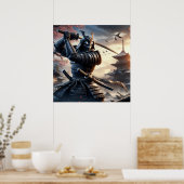 Poster Fierce Black Samurai Guerrier en armure traditionn (Cuisine)