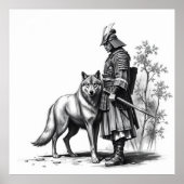 Poster Fierce Bond : Samurai et Wolf Charcoal Art (Devant)