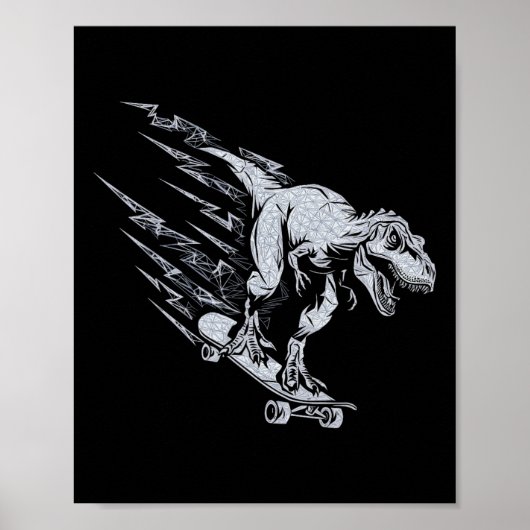 Poster Fierce T-rex Skateboarding Lightning Speed  (Devant)