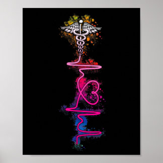 Poster Fière Infirmière Colorful Heartbeat Tie Dye Infirm