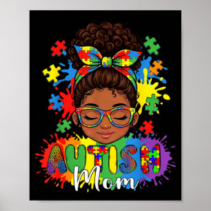 Poster Fière maman autiste afro cheveux puzzle sensibilis