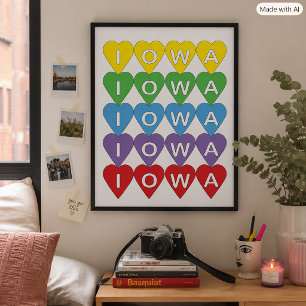 Poster Fierté de l'Iowa Cœurs Colorés, Cadeau de Fierté d