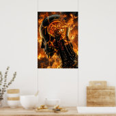Poster Fiery Cybernetic Phoenix Cracked Robot Head (Cuisine)
