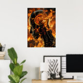 Poster Fiery Cybernetic Phoenix Cracked Robot Head (Bureau à domicile)