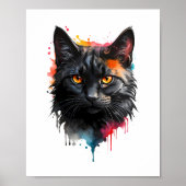 Poster Fiery Gazon Chat noir Aquarelle Animal Mur Art (Devant)