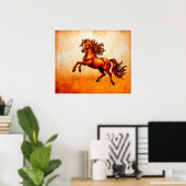 Poster Fiery Horse Leaps, Orange Gold, Artistic Grunge  (Bureau à domicile)