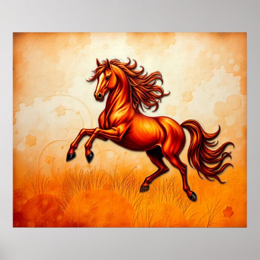 Poster Fiery Horse Leaps, Orange Gold, Artistic Grunge  (Devant)