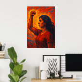 Poster Fiery, She Rises | Feminist Raised Fist Woman (Bureau à domicile)