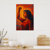 Poster Fiery, She Rises | Feminist Raised Fist Woman (Cuisine)