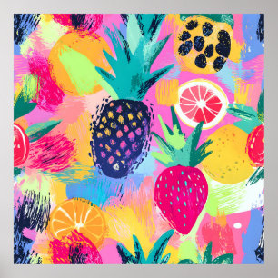 Poster Fiesta Abstraite de fruits tropicaux Paradise
