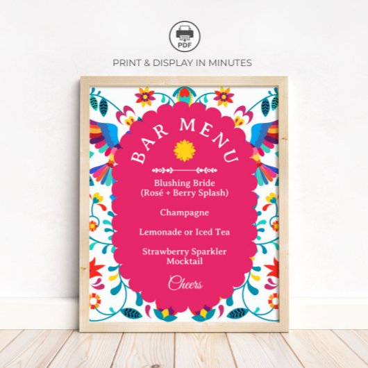 Poster Fiesta Cocktail Bar Menu Bridal Shower Sign