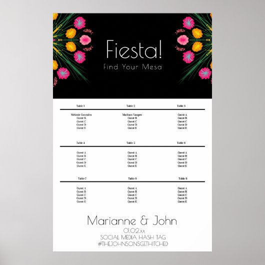 Poster Fiesta Mariage Anniversaire Mexicaine Carte de siè (Devant)