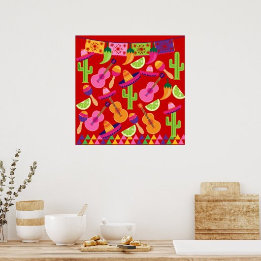 Poster Fiesta Party Sombrero Limes Guitare Maraca Saguaro (Cuisine)