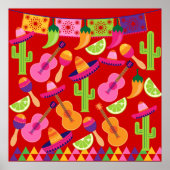 Poster Fiesta Party Sombrero Limes Guitare Maraca Saguaro (Devant)