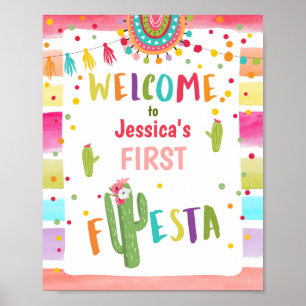 Poster Fiesta Welcome Sign Birthday Mexican Cactus