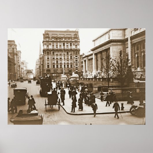 Poster Fifth Avenue & New York City Public Library 1908 (Devant)
