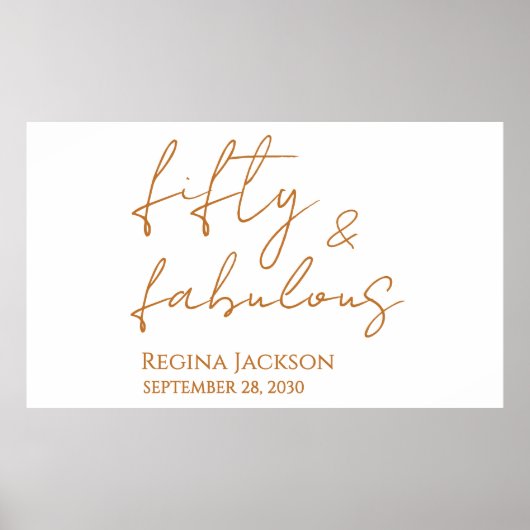Poster Fifty And Fabulous Script Gold 50th Birthday Party (Devant)