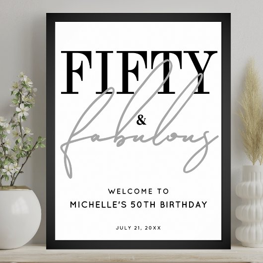 Poster Fifty Fabulous 50th Birthday Party Welcome Sign