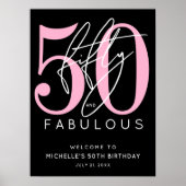 Poster Fifty Fabulous Black Pink 50th Birthday Welcome (Devant)