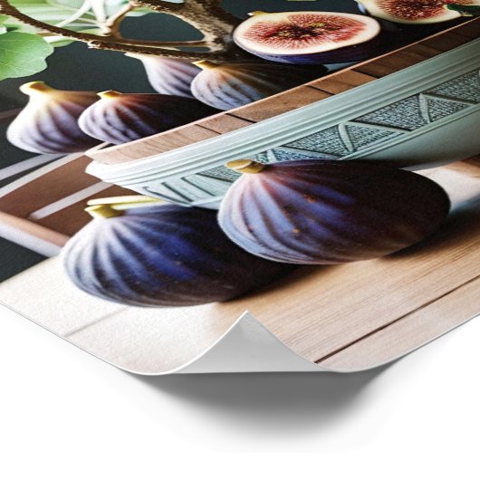 Poster Figes dans un Bol Bleu sur une table rustique (Coin)