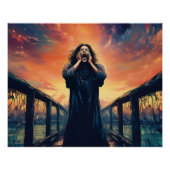 Poster Figure émotive criant sur un pont de coucher de so (Devant)