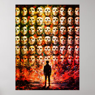 Poster Figure sans visage Foule masquée Impasto Surréalis