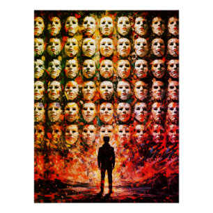 Poster Figure sans visage Foule masquée Impasto Surréalis