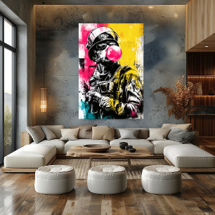Poster Figure Tactique Urbaine Avec Bubble Gum Contempora