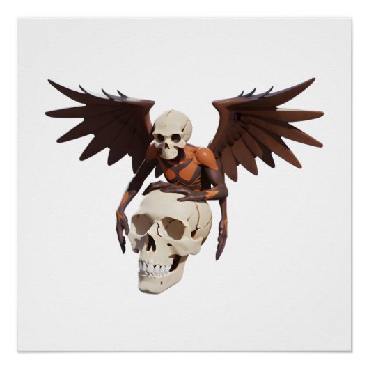 Poster Figure with Skull, Wings, and Orange Patterns (Devant)