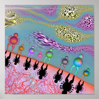 Poster Figures humaines surréalistes le long d'une rive o