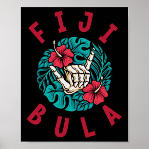 Poster Fiji Bula Fleurs Tropicales Vacances Plage Fiji Su