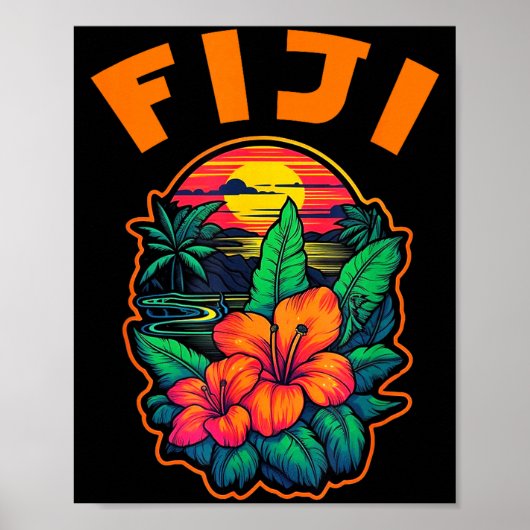 Poster Fiji Islands Pacific Ocean Trocal Flowers Beach Va (Devant)