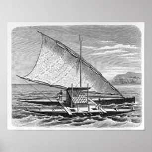 Poster Fijian canoë double de l'histoire de