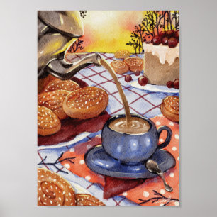Poster Fika Time - Illustration de l'aquarelle numérique