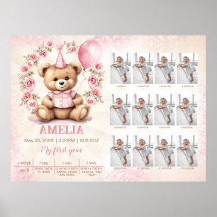 Poster Fille 1er anniversaire Ours Modèle photo Jalon