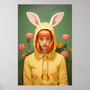 Poster Fille à capuchon de lapin